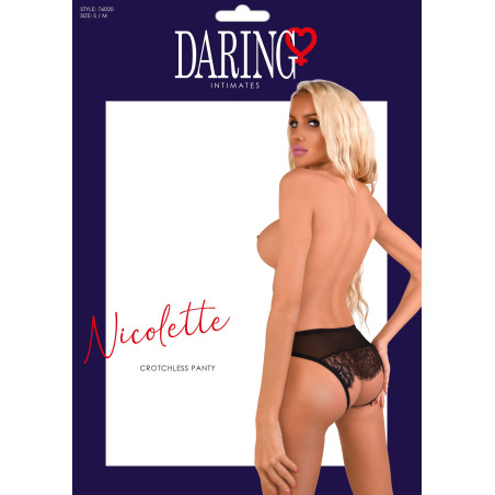 Slip microrete trasparente con pizzo e apertura intima Nicolette crotchless panty