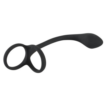 Anello fallico doppio sex toys con fallo anale in silicone nero black cock ball ring plug