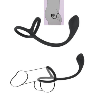 Anello fallico doppio sex toys con fallo anale in silicone nero black cock ball ring plug