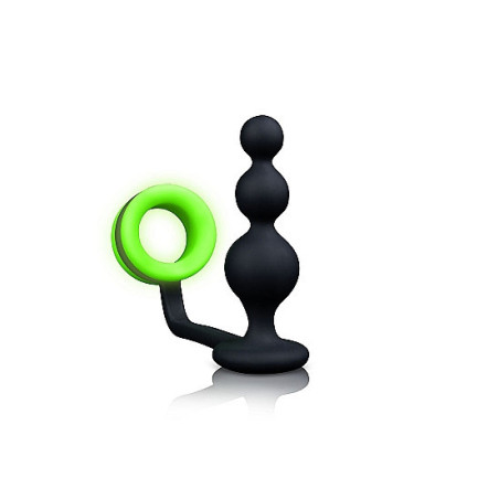 Anello fallico con plug Beads Butt Plug with Cock Ring - GitD - Neon Green/Black