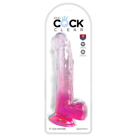 Fallo realistico con ventosa King Cock Clear 9 Inch Balls pink