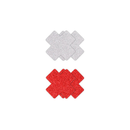 Copricapezzoli a forma di croce Pasties Glitter Cross 2 Pair Red & silver