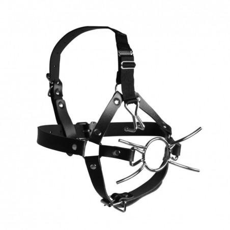 Imbracatura viso con morso Head Harness with Spider Gag and Nose Hooks Black