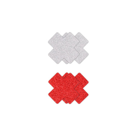 Copricapezzoli a forma di croce Pasties Glitter Cross 2 Pair Red & silver