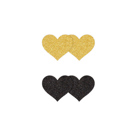 Copricapezzoli a forma di cuore Pasties Glitter Hearts 2 Pair black & gold