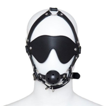 Imbracatura per viso con maschera per occhi e morso total head harness restraint black