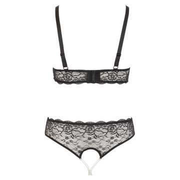 Set sexy intimo donna in pizzo sexy reggiseno aperto e perizoma slip nero xl xxl