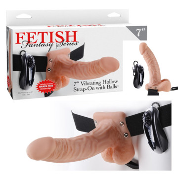 Vibratore strap-on cavo fetish fantasy series 7 vibrating hollow strap on with balls flesh